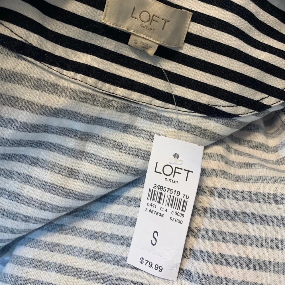 The Loft | NWT Black White Linen Cotton Striped Peplum Ruffle 1 Button Blazer S
